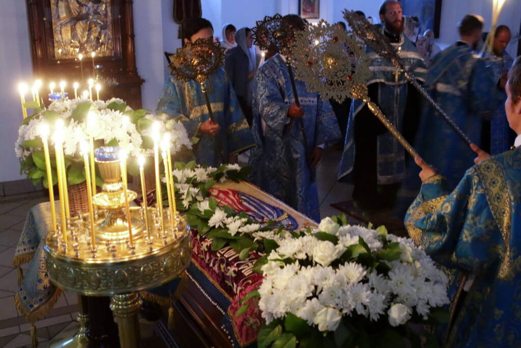 Всенощное бдение c чином Погребения Пресвятой Богородицы в Вознесенском кафедральном соборе города Касимова